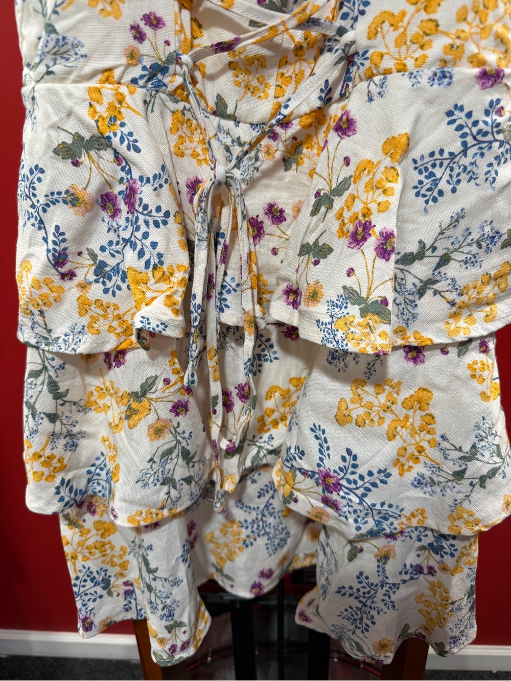 Trixxi Floral Tiered Mini Dress Lace Up Front Cottagecore Size Medium - Picture 3 of 7